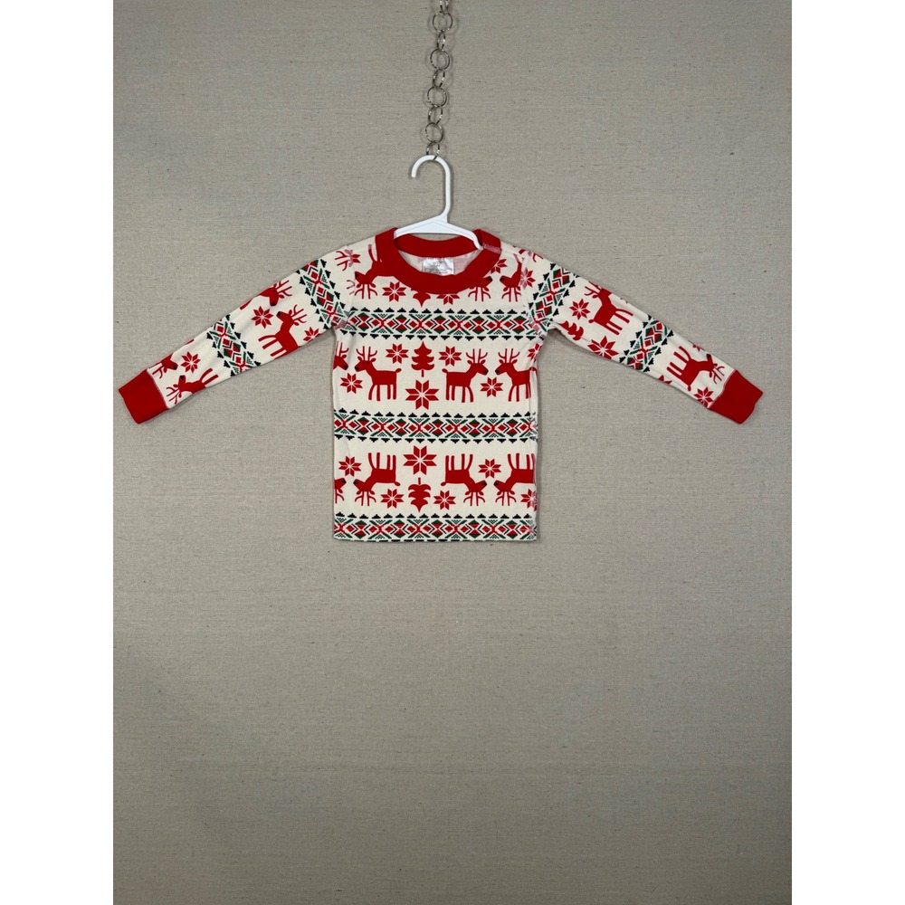 Hanna Andersson Kids US 3 Organic Cotton Reindeer Fair Isle Pajama Top Red Green